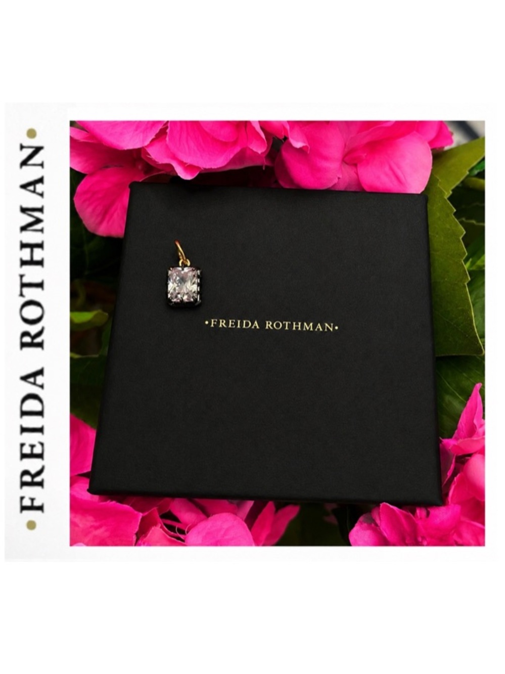 Freida Rothman Vault Emerald-Cut CZ Pendant with Black Rhodium Prong Setting